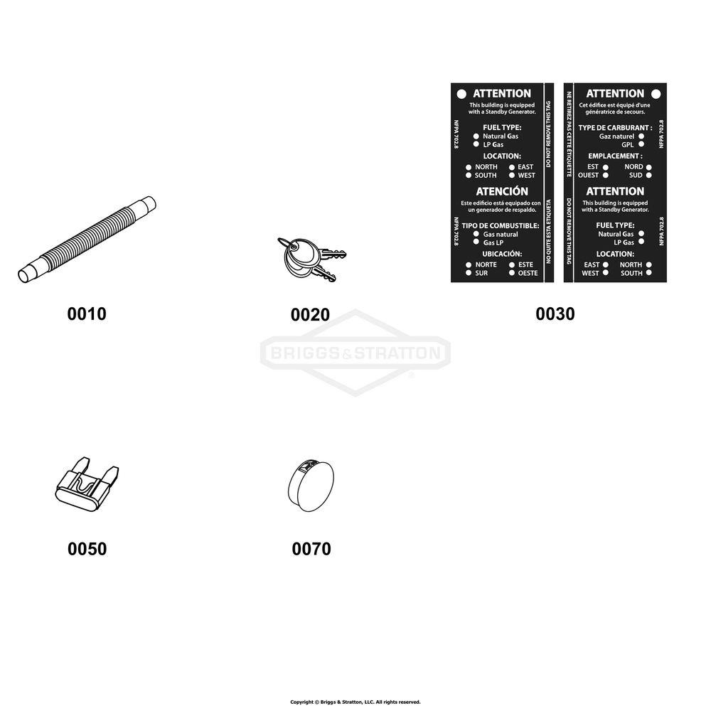 Accessory Group Diagram and Parts List for 040688-01  Briggs and Stratton Generator